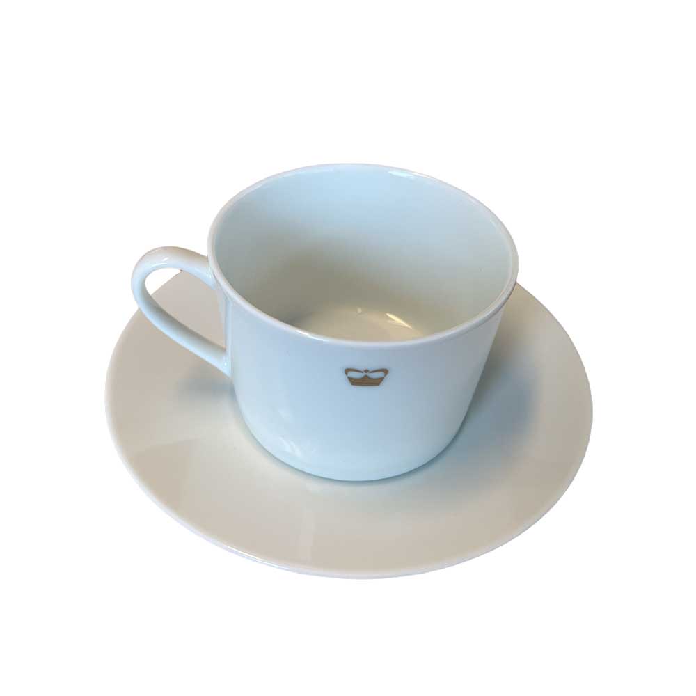 FILIŻANKA DO KAWY/HERBATY Z PODSTAWKĄ PRINCESS CROCKERY BIAŁA Z HERBEM