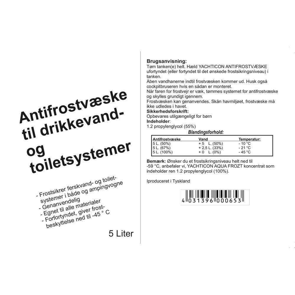 FROSTVÆSKE TIL DRIKKEVAND OG TOILETSYSTEMER 5L